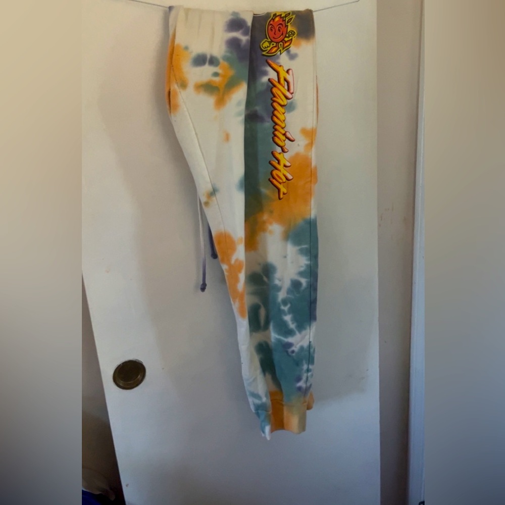 Tie dye yellow and blue sweatpants
